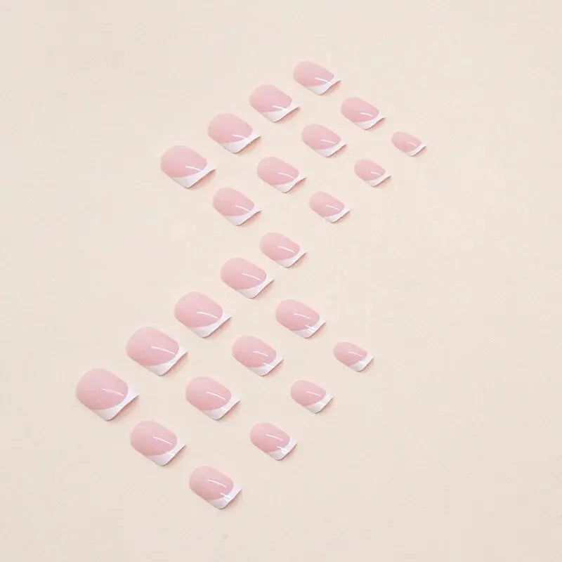 Kit de 24 uñas francesas cortas LuxuryGlow: estilo minimalista, con pegamento y lima