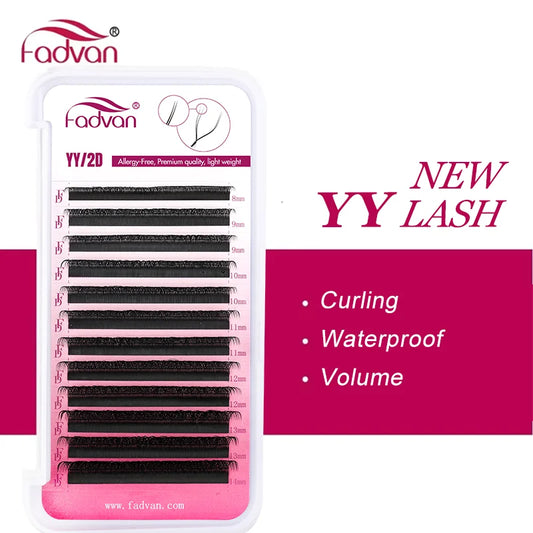 FADVAN YY Shape Premade Volume Eyelash Extensions – 2D Soft Faux Mink C/D Curl (6–15mm)