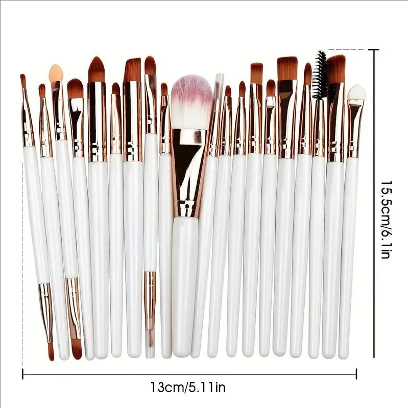 Set de 20 brochas de maquillaje de ojos LuxuryGlow MJ: sombras, delineadores y difuminadores
