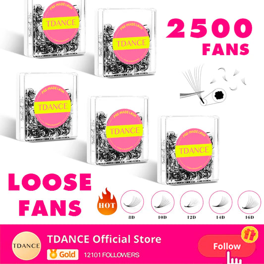 TDANCE 2500 Premade Volume Lash Fans | Pointy Base | 5-Pack Pro Eyelash Extensions C120