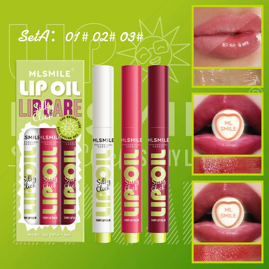 MLSMILE 3-in-1 Press Lipstick Set – Long-Lasting, Moisturizing, High-Shine Gloss