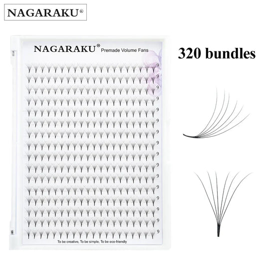 مراوح تمديد الرموش الجاهزة من NAGARAKU - ساق ضيقة 5D/6D/10D، كثافة روسية