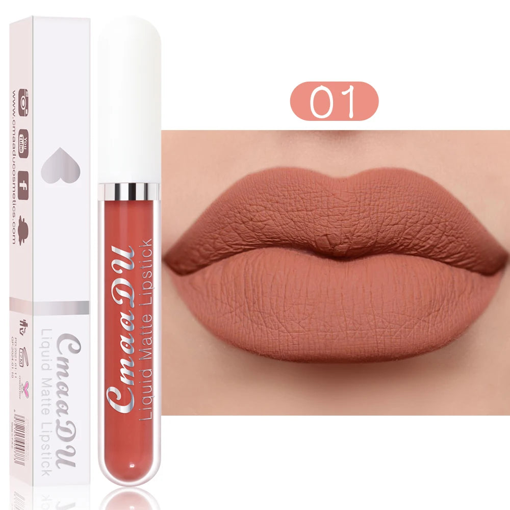Brillo labial mate CmaaDu: labial resistente al agua y de larga duración en intensos tonos rojos.