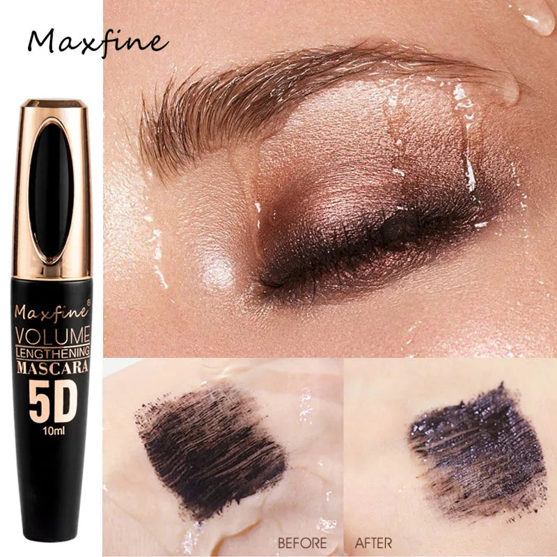 Máscara de pestañas MAXFINE 5D Waterproof Silk: potenciador de pestañas de larga duración, voluminizador y definidor de rizos.