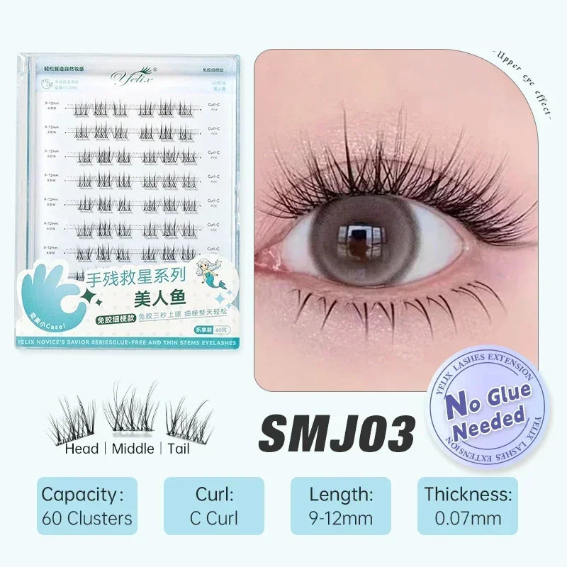Yelix Fairy Glue-Free Reusable False Eyelashes – Easy DIY Segmented Lashes for Natural Look