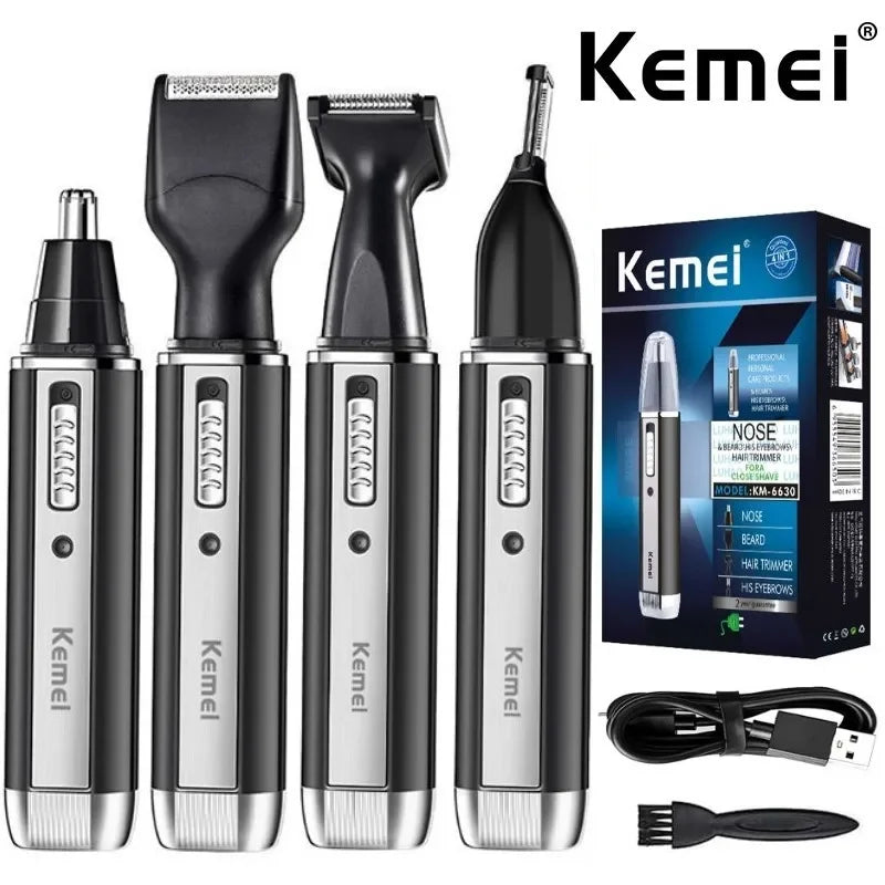 Kemei 4-in-1 Rechargeable Grooming Kit | Nose, Beard, Hair & Eyebrow Trimmer for Men & Women