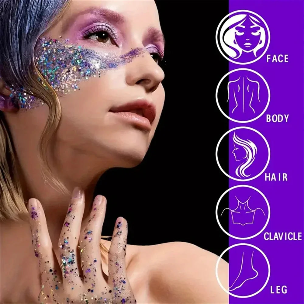 SAKSRAAR Mermaid Sequin Body Glitter Gel – Long-Lasting Sparkle for Festivals & Parties