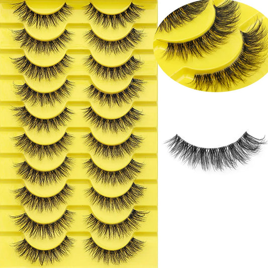 HBZGTLAD 10 Pairs Invisible Band Natural 3D Faux Mink Lashes – Clear Band Strip