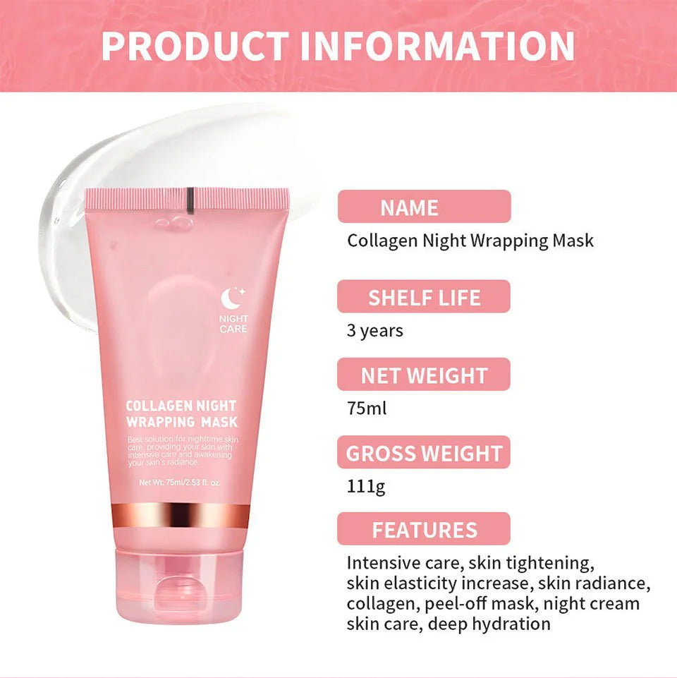 Mascarilla de noche exfoliante con colágeno Lakerain: hidratante, iluminadora y reafirmante para una piel radiante.