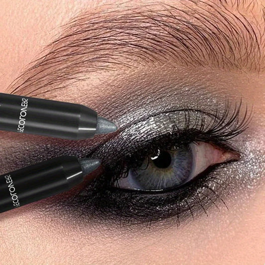 PECOLOVERS Pearlescent Eyeshadow Pencil Stick – Shimmer Eye Shadow & Eyeliner in One (Black & Grey)