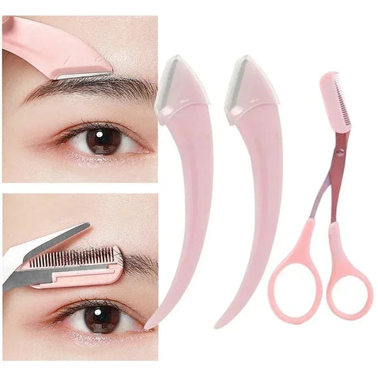 LuxuryGlow Eyebrow Trimming Knife & Face Razor – Women’s Grooming Tool with Scissors & Comb (Plastic, 12.8cm)