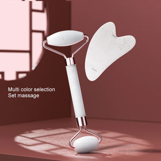 Rodillo masajeador facial de resina 3 en 1 LuxuryGlow: para rostro, cuello y ojos