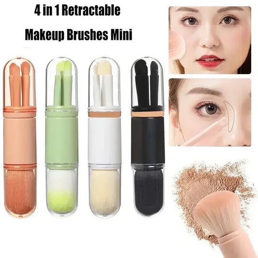 RUZOFO 4PCS 4-in-1 Telescopic Travel Makeup Brush Set – Compact & Portable