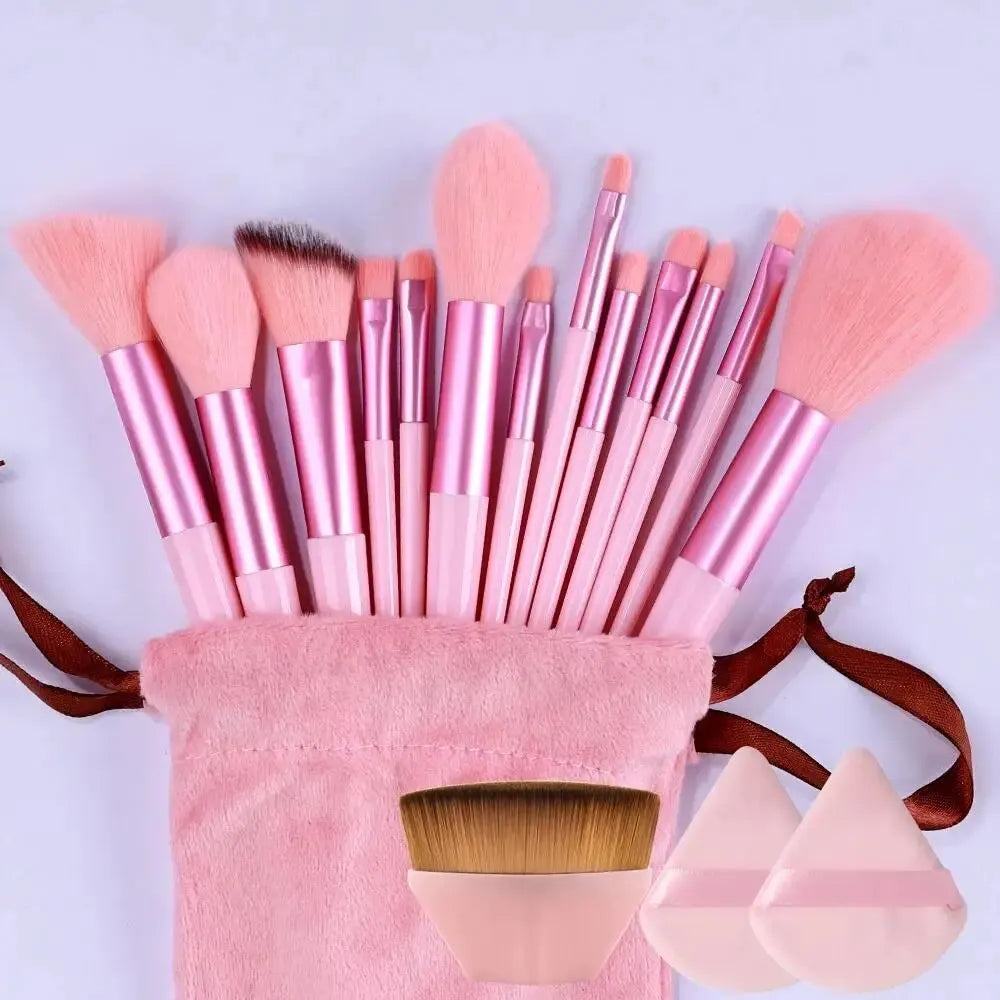 Juego de brochas de maquillaje suaves profesionales LuxuryGlow: 13, 14, 15 y 16 piezas para base, sombras de ojos, polvos y kabuki.