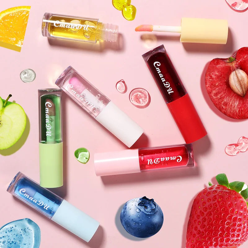 Brillo labial CmaaDu de 6 colores con sabor a frutas: brillo hidratante, duradero y que cambia de color.