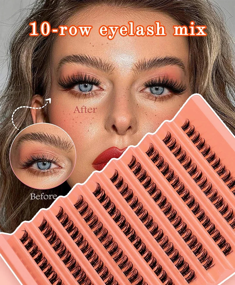 مجموعة رموش JPNPL MJ Lashes 40D DIY لتمديد الرموش - 120 قطعة من عناقيد المنك الصناعي على شكل حرف D