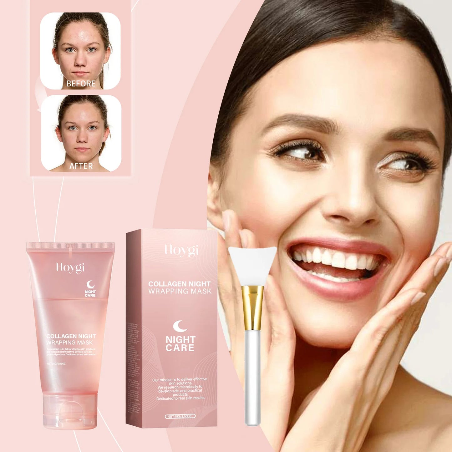 Mascarilla Peel-Off Nocturna de Colágeno Hidrolizado Hoygi: Crema de Noche Reafirmante e Hidratante para la Elasticidad de la Piel (75 g)