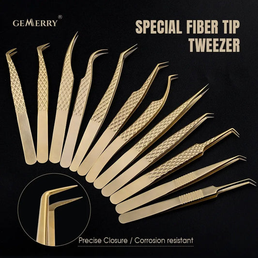 GEMERRY Fiber Tip Eyelash Extension Tweezer – High Precision Golden Tool