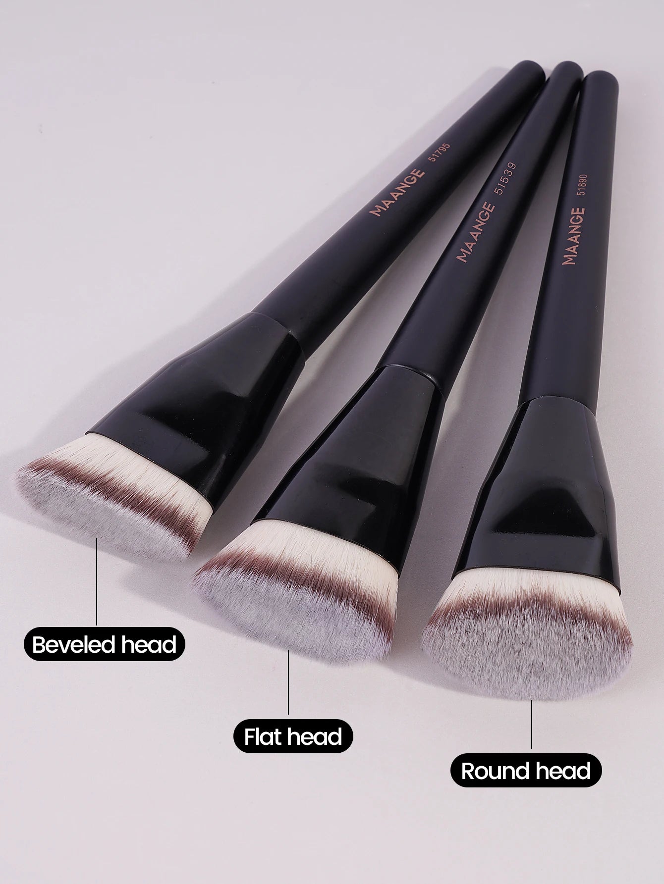 MAANGE 3pcs Foundation Makeup Brush Set – Flat, Angled & Round with Case