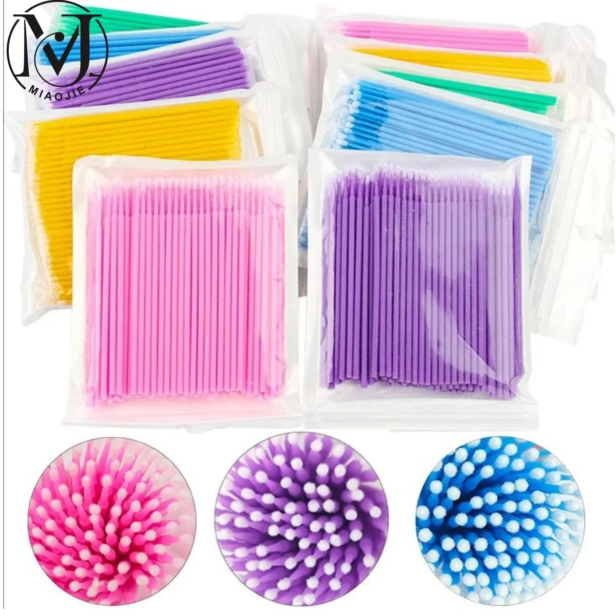 JPNPL MJ 100PCS Microcepillos para Pestañas – Hisopos de Algodón para Limpiar Extensiones de Pestañas