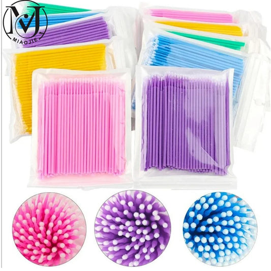 JPNPL MJ 100PCS Microcepillos para Pestañas – Hisopos de Algodón para Limpiar Extensiones de Pestañas