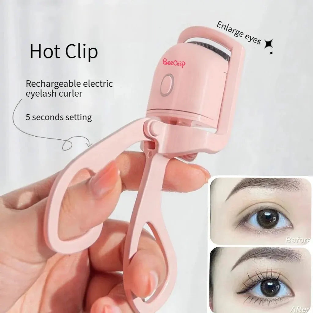 BeeChip Rechargeable Pink Electric Eyelash Curler – Fast Heating & Long-Lasting Curls