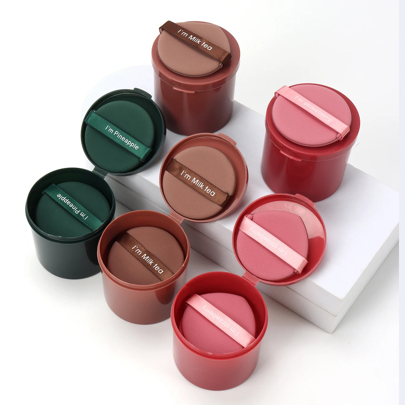 Karsyngirl - Juego de 7 esponjas de maquillaje de fresa (doble cara)