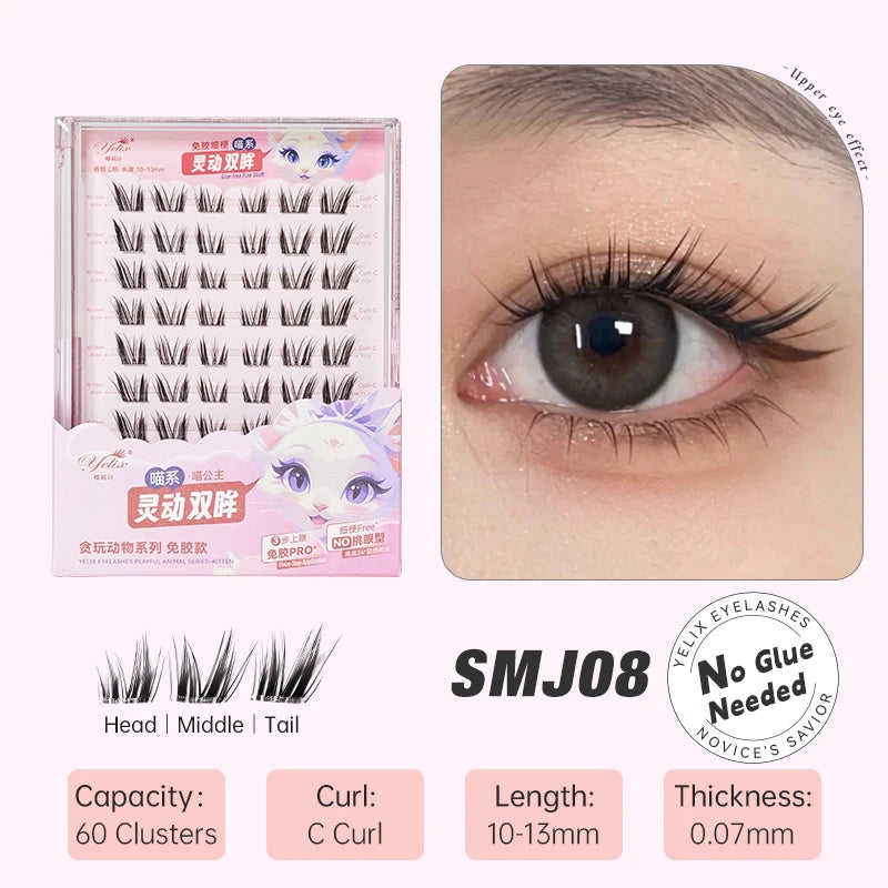 Yelix Fairy Glue-Free Reusable False Eyelashes – Easy DIY Segmented Lashes for Natural Look