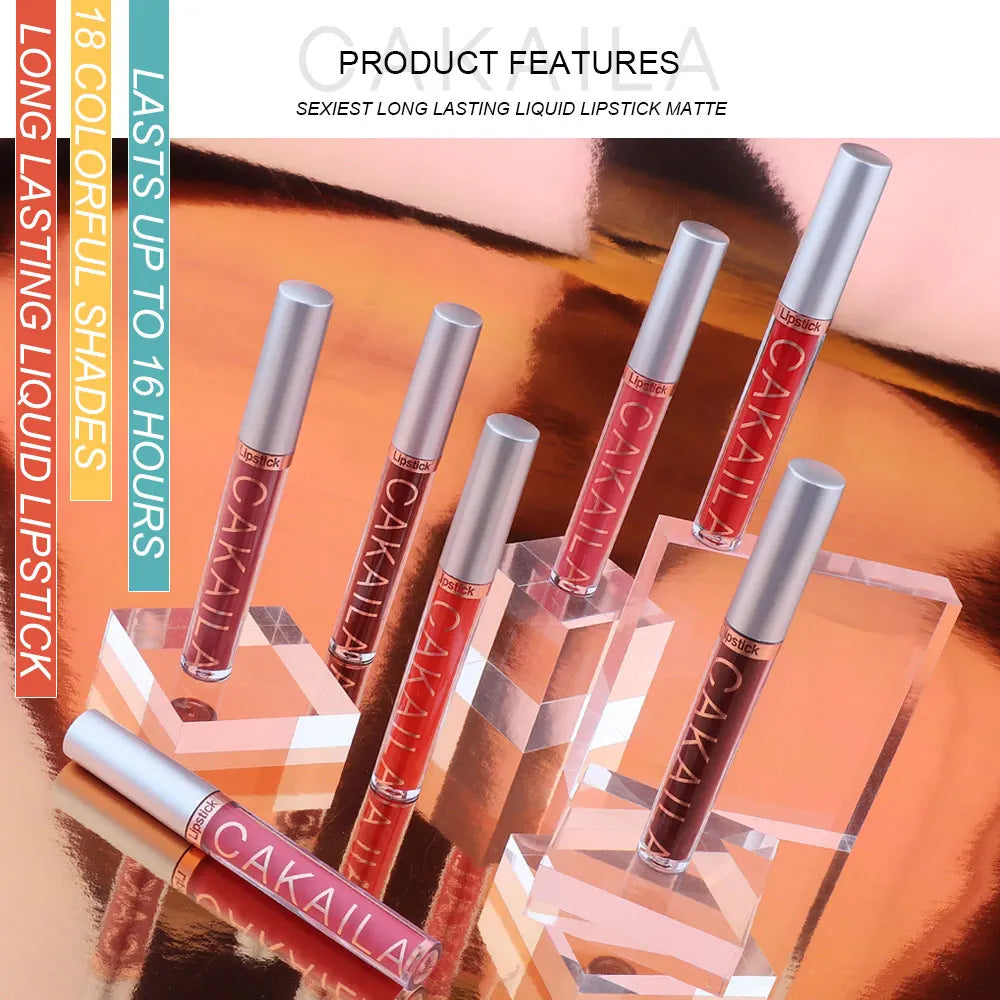 Set de brillo labial líquido mate de 6 colores CAKAILA: labiales resistentes al agua y de larga duración