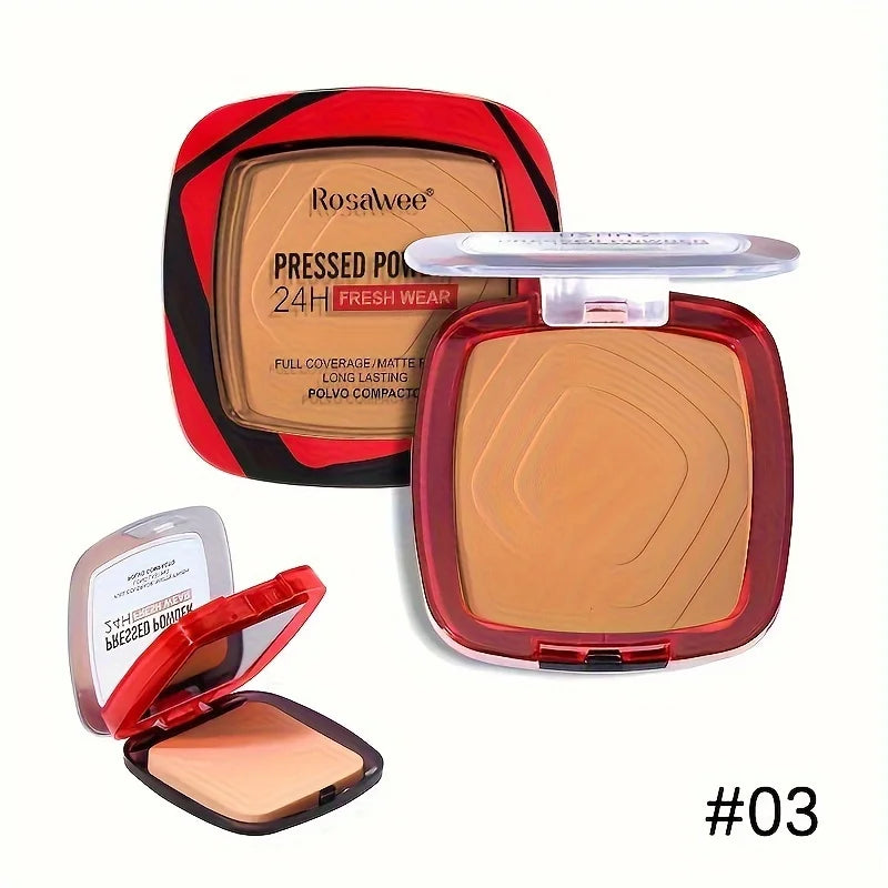Base de maquillaje en polvo compacto mate Rosawee: cobertura total 24 horas y control de grasa