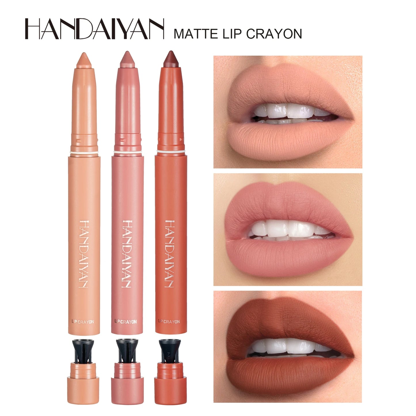 Lápiz labial mate HANDAIYAN con sacapuntas incorporado: no se decolora ni mancha.