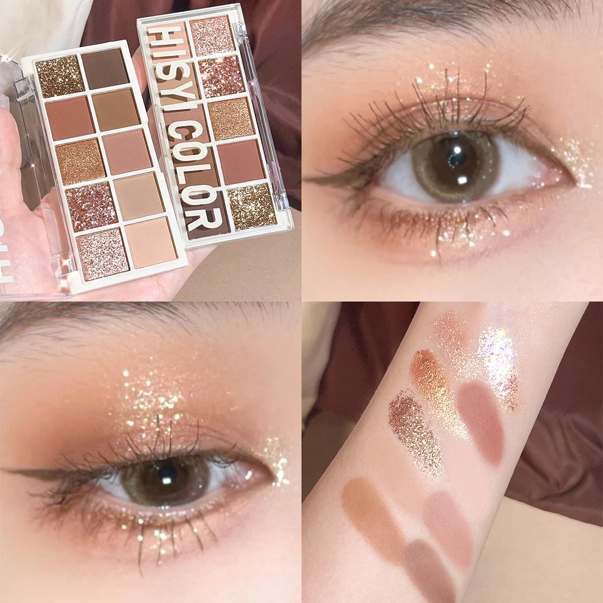 HISYI 10-Color Eyeshadow Palette – Matte, Shimmer & Glitter Waterproof Long-Lasting