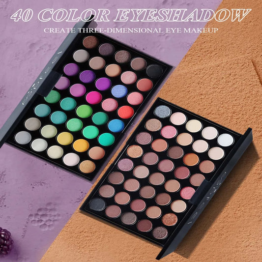 لوحة ظلال العيون LuxuryGlow، 40 لونًا بألوان الأرض - مقاومة للماء، تدوم طويلًا، ومقاومة للتلطخ، بألوان مطفية ولامعة