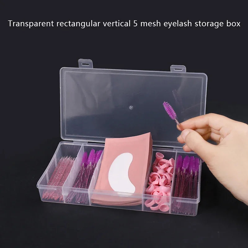 HUAZDS 5-Grid Transparent Eyelash Extension Organizer – Glue & Tweezer Storage Box
