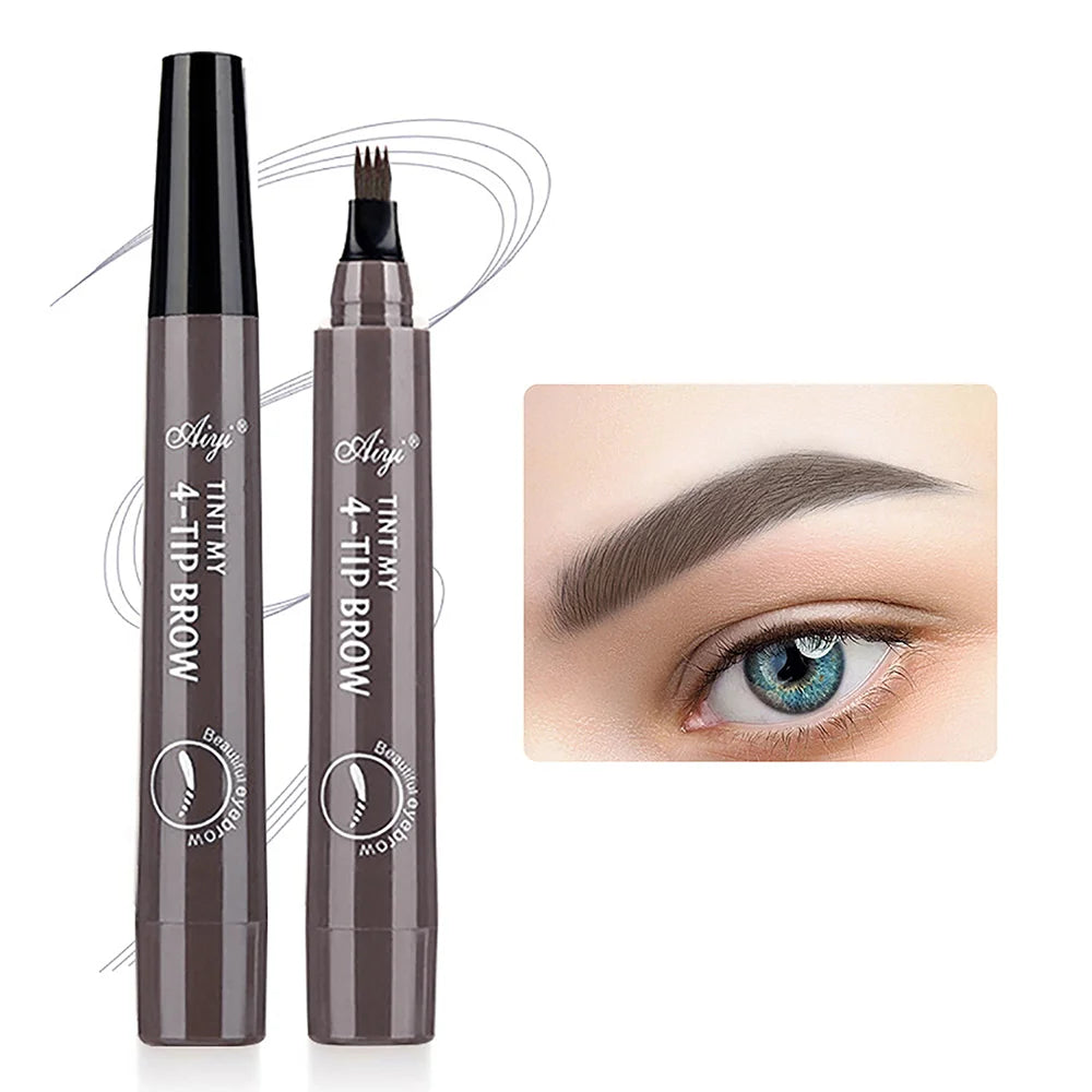 قلم حواجب فاخر من 4 شوك بتقنية Microblading - مقاوم للماء، يدوم طويلًا، بمظهر طبيعي (5 ألوان)