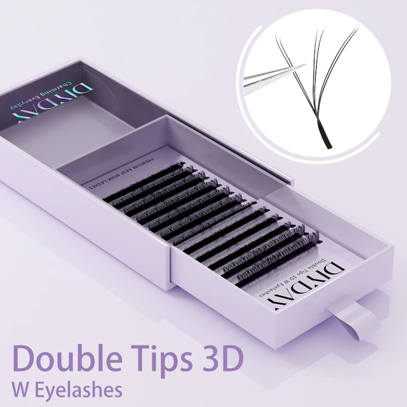DIYDAY W-Shape Eyelash Extensions – 3D to 8D Premade Bloom Fans, Soft & Natural C90