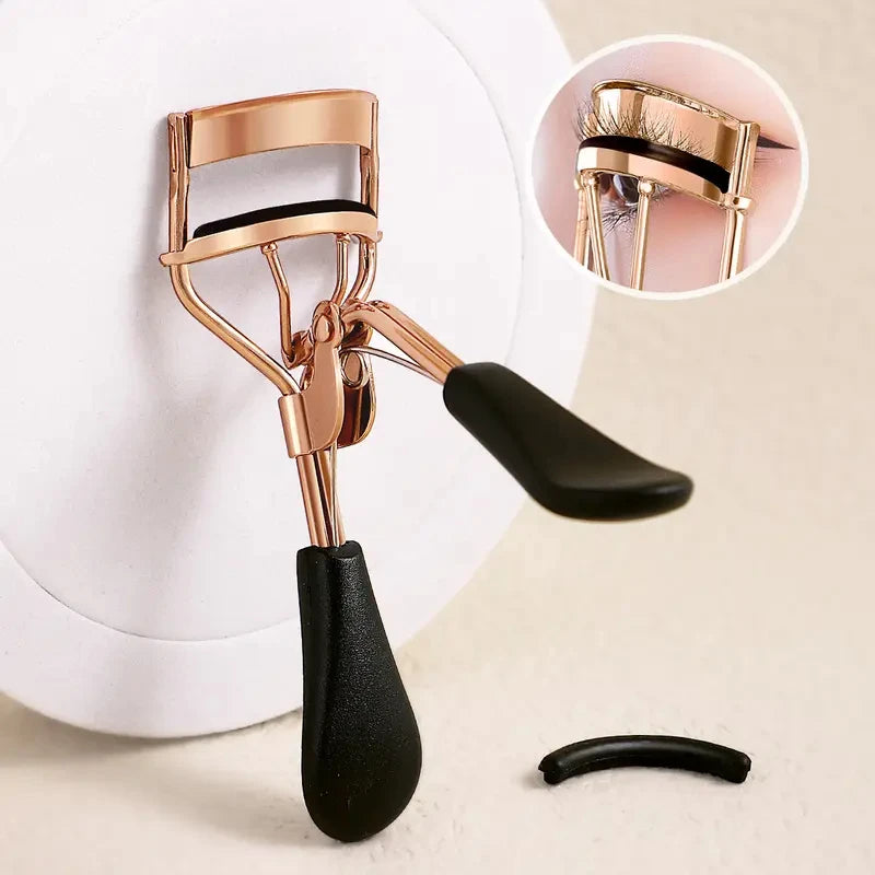 LuxuryGlow Portable Eyelash Curler with 15 Silicone Pads – Stainless Steel Curling Tool