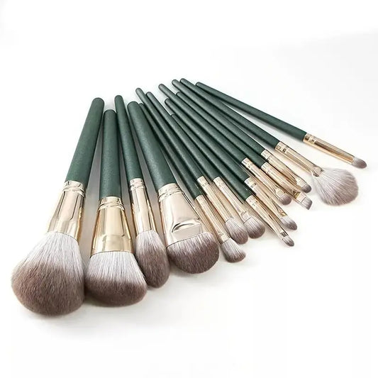 LuxuryGlow 14PCS Bamboo Makeup Brush Set – Soft Wool Fiber Brushes for Face & Eyes