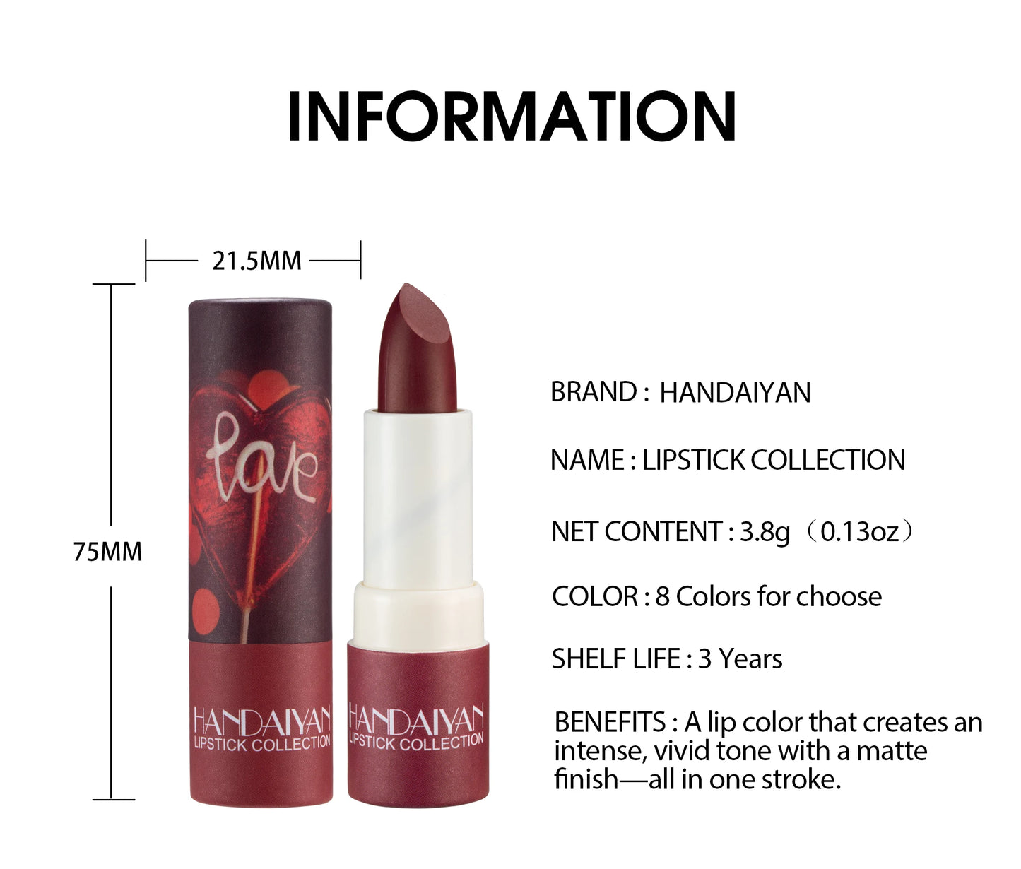 Handaiyan Naked Color Velvet Matte Lipstick – Long-Lasting & Moisturizing