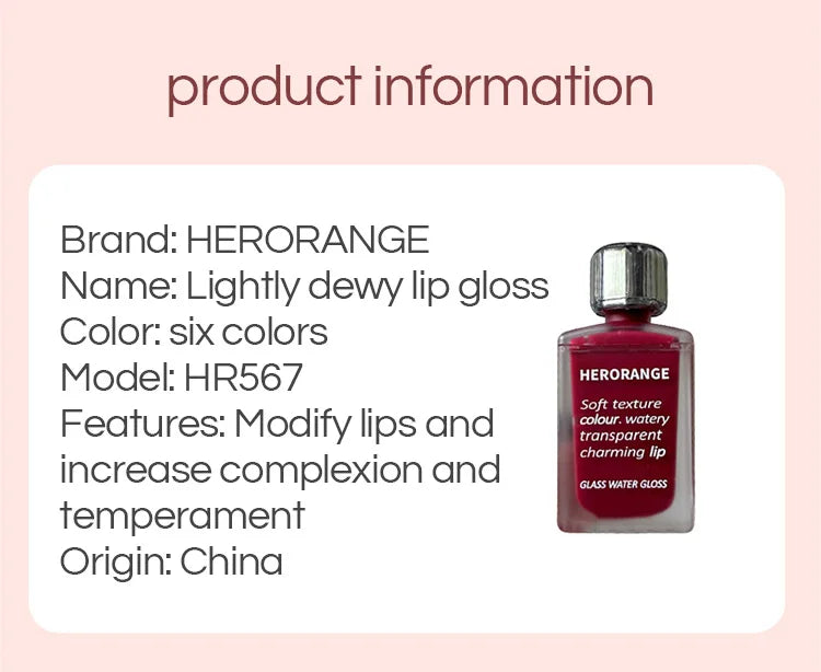 Brillo labial HERORANGE Glass Water | Hidratante, voluminizador y de larga duración