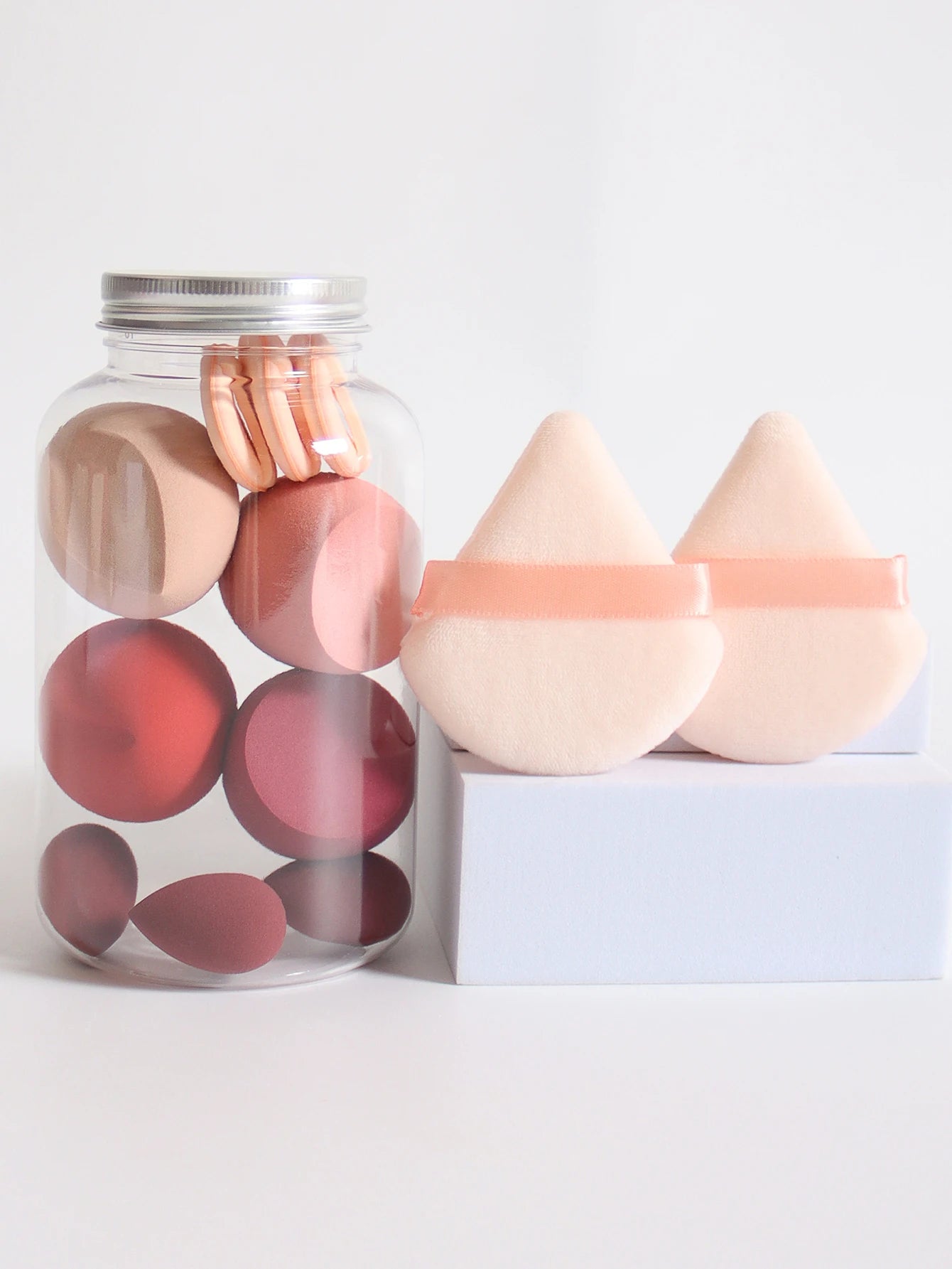Esponjas de maquillaje de doble uso Luxury Glow, 12 unidades, con frasco de almacenamiento – Sin látex