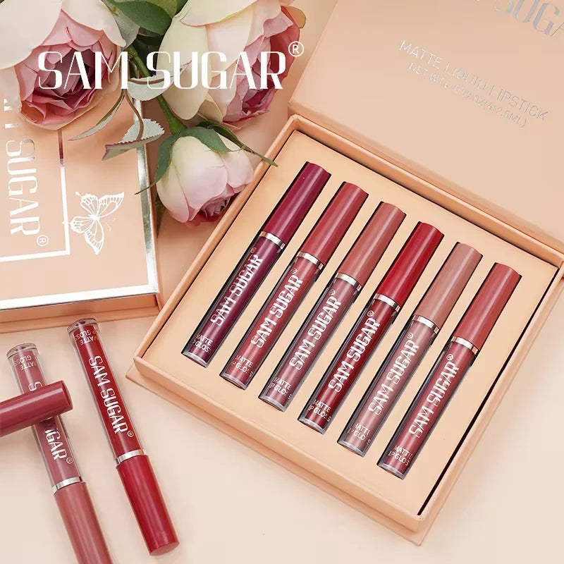 LuxuryGlow - Set de 6 brillos labiales mate: color labial hidratante y resistente al agua de larga duración