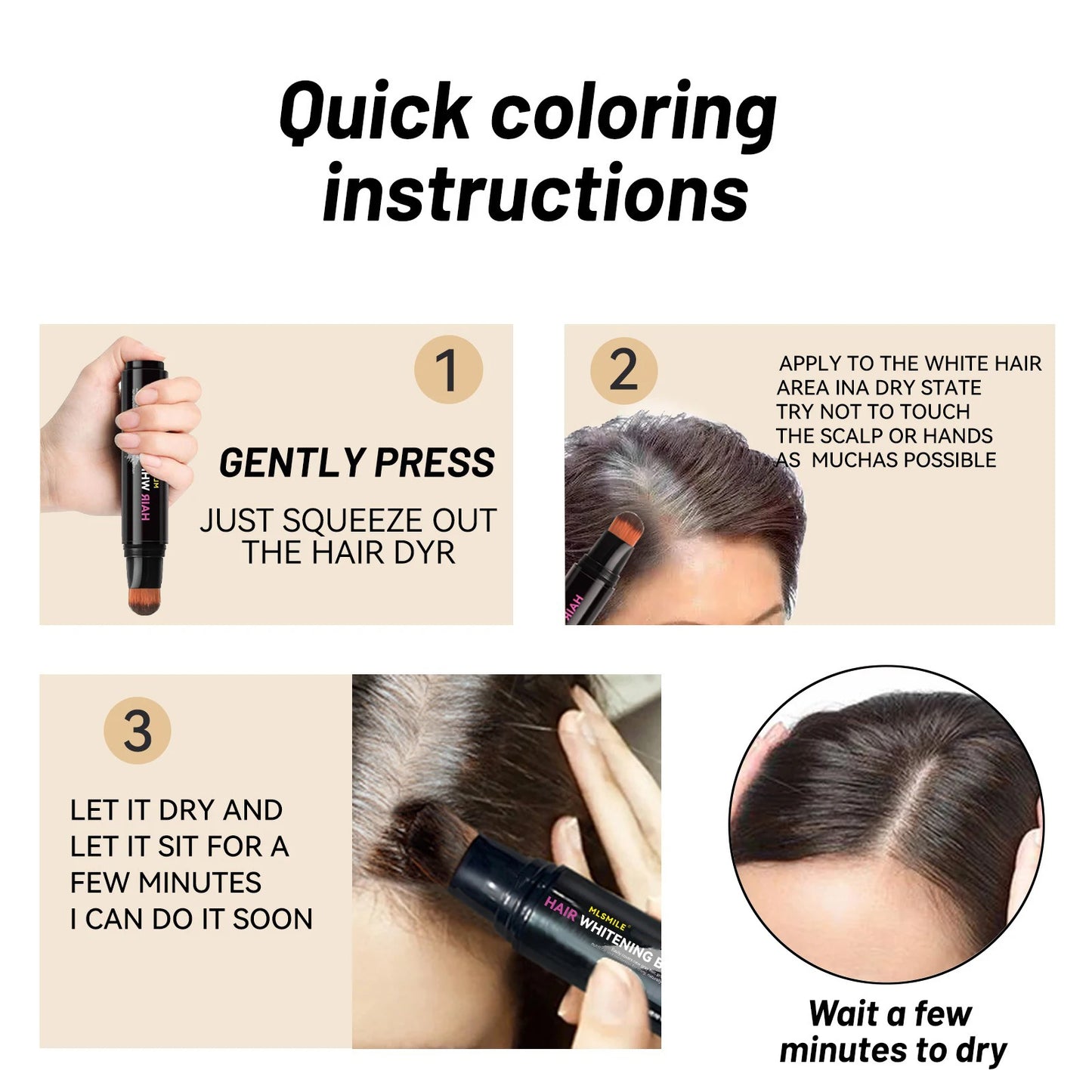 LuxuryGlow Disposable Hair Color Brush Stick – Temporary White Hair Concealer with Natural Plant Extracts (20ml)