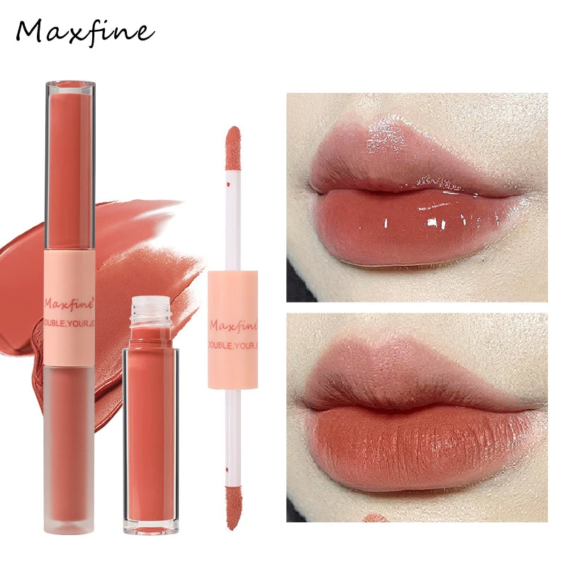 MAXFINE Brillo de labios de doble punta: terciopelo brillante y mate, duradero e hidratante