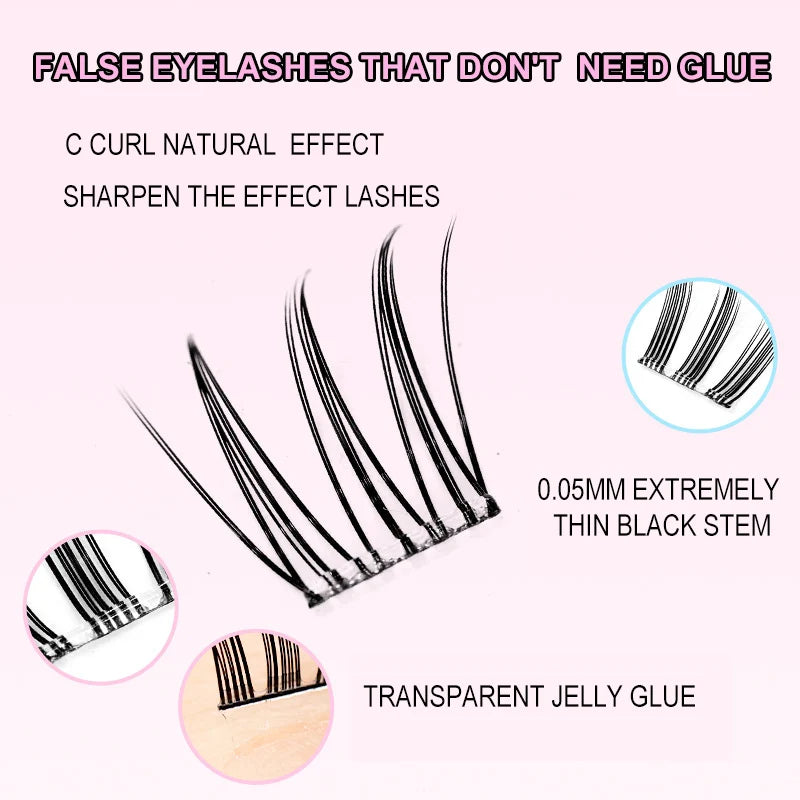 LuxuryGlow Self-Adhesive Eyelash Clusters – No-Glue, Reusable, Natural Look Lashes