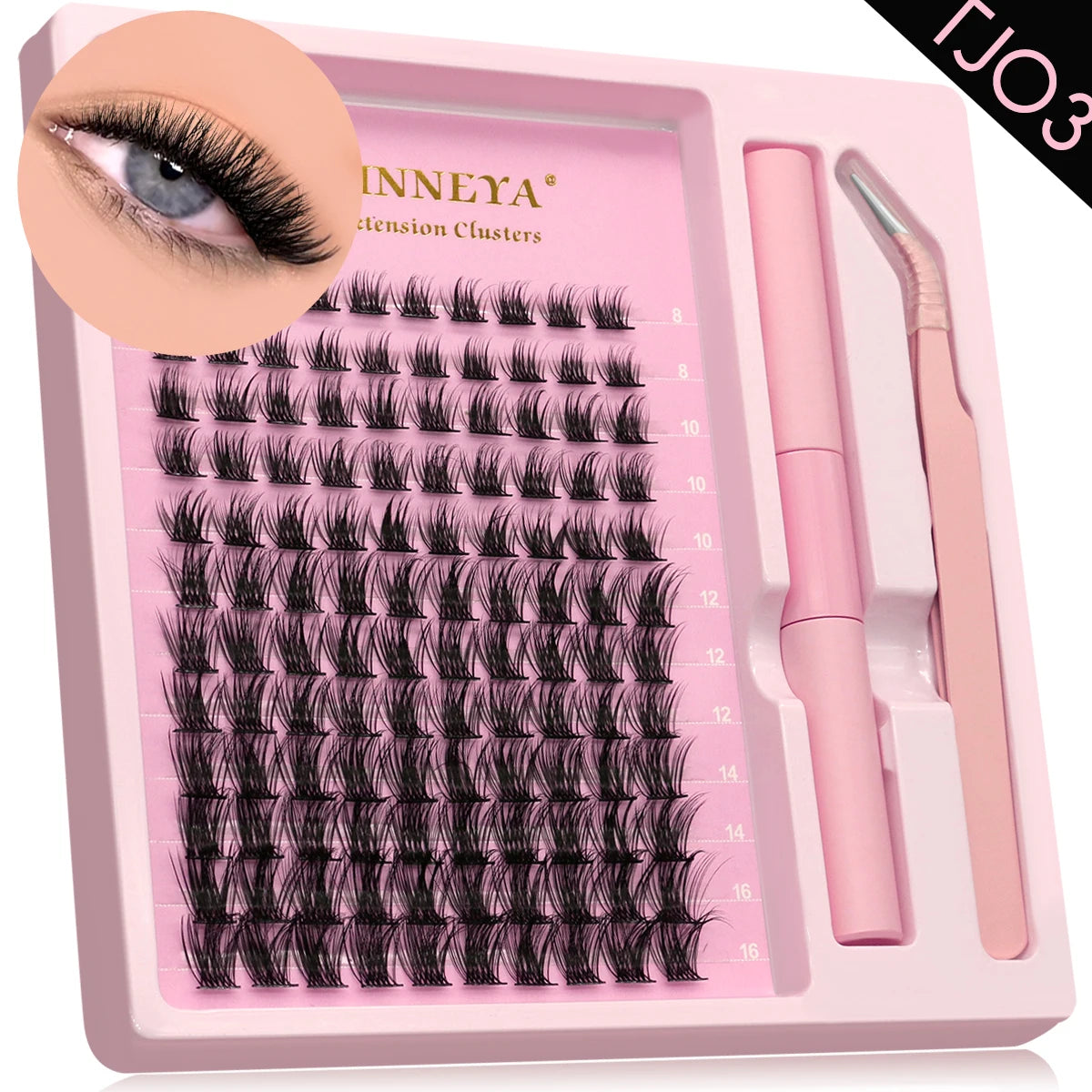 GROINNEYA DIY Lash Extension Kit – Natural Look Clusters with Bond & Seal, Tweezers Included