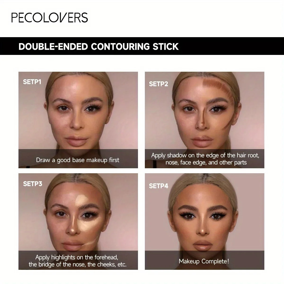 Lápiz iluminador y contorneador LuxuryGlow de doble cabezal: lápiz de maquillaje en crema resistente al agua