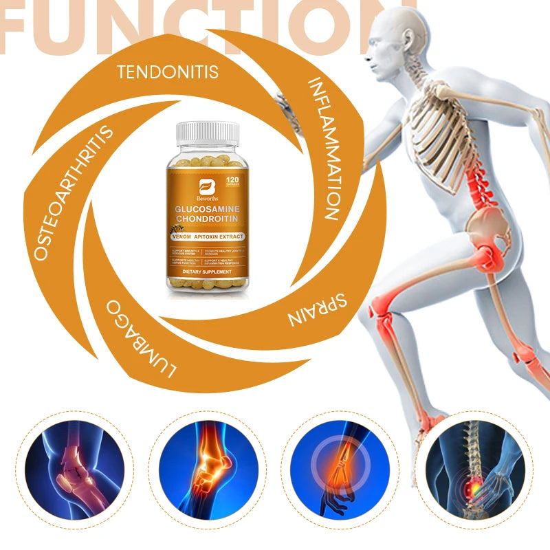 BEWORTHS Glucosamine Chondroitin Capsules – Joint & Knee Pain Relief with Bee Venom Extract (120 Capsules)