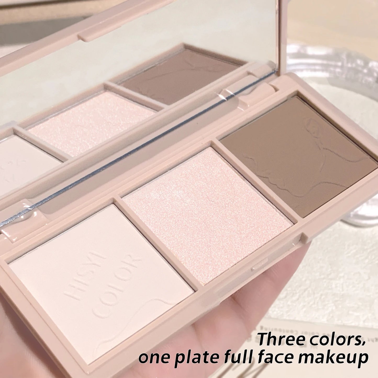 HISYI 3-in-1 Contour Highlighter Palette – Matte & Pearlescent for 3D Face Sculpting