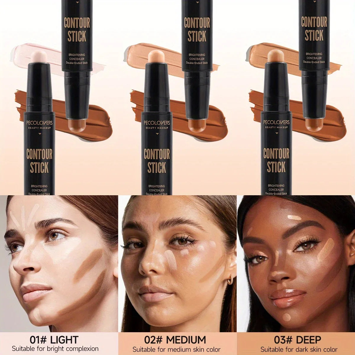 Lápiz iluminador y contorneador LuxuryGlow de doble cabezal: lápiz de maquillaje en crema resistente al agua